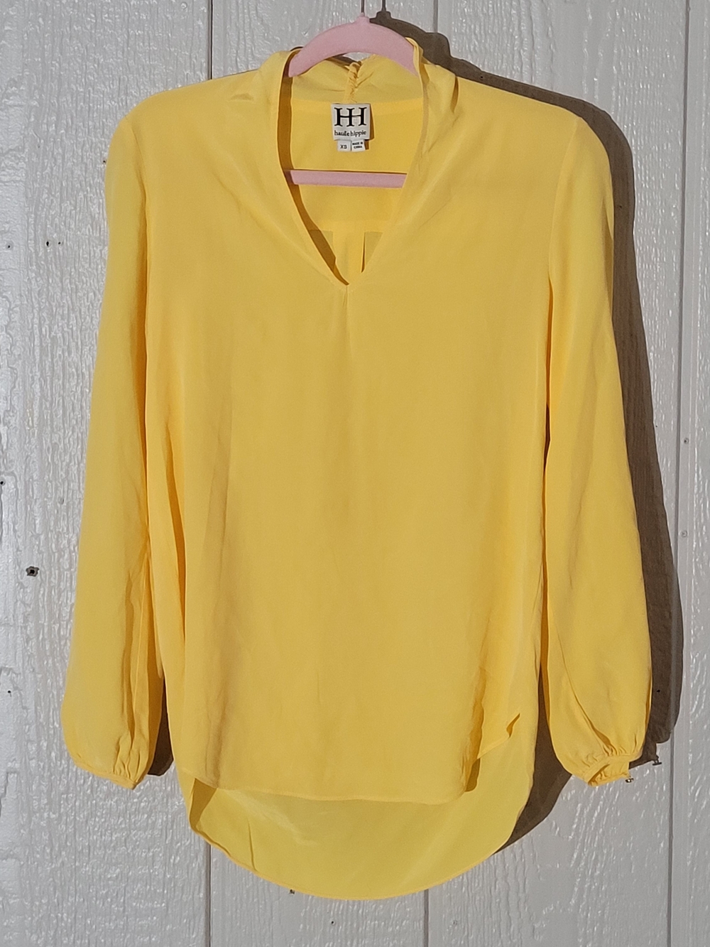 Haute Hippie Canary Yellow V-Neck Long Sleeve Blouse